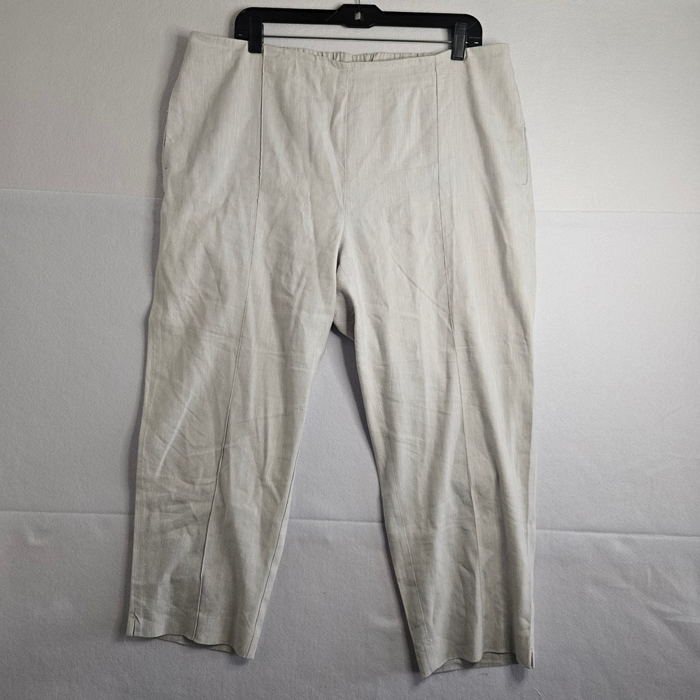 J. Jill Linen Stretch Crop Pants Beige Oatmeal Elastic Waist Tapered Size L